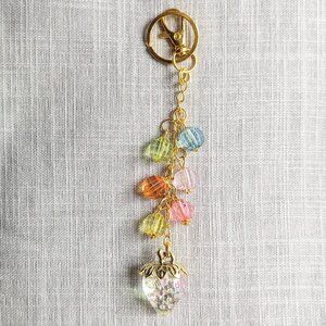 GOLD TONE STRAWBERRY KEYCHAIN BAG CHARM FOR PURSE HANDBAG TOTE OR BACKPACK
